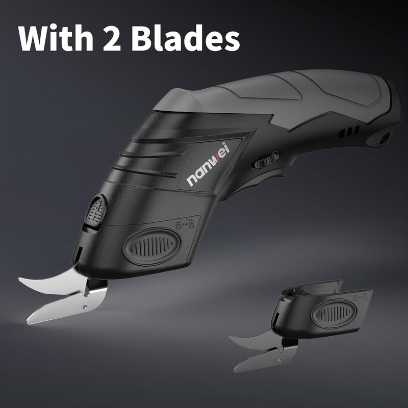 NANWEI Electric Scissors Cordless, Type-C Rechargeable Cardboard Cutter with 2 Blades,4.2V High‑torque Motor,for Thin Cardboard Fabric Carpet Leather (Black) - Image 3